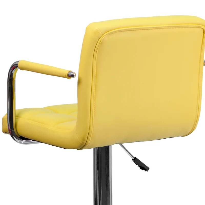 Flash Furniture Contemporary Quilted Vinyl Adjustable Height Barstools with Arms & Chrome Base - Yellow - 2 Pack