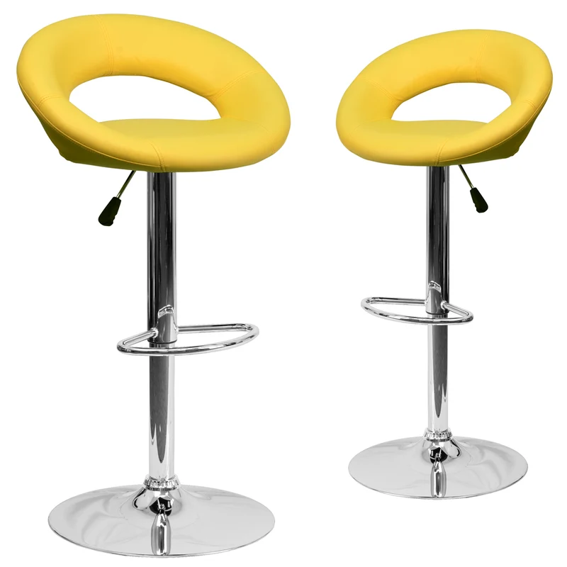 Flash Furniture – Tabouret de bar rond de 21 1/2 x 21 1/2 po en vinyle avec base chromée, dossier réglable, jaune