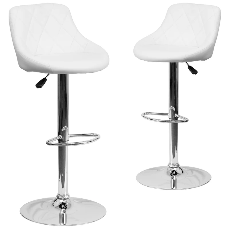 Flash Furniture – Tabouret de bar ajustable en vinyle avec base chromée, 18 1/2 x 19 po, blanc