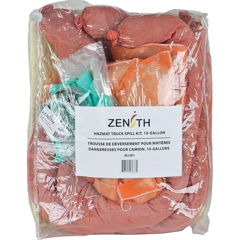 Zenith Safety 10-Gallon Truck Spill Kits, Hazmat, With Zip-Lock Bag