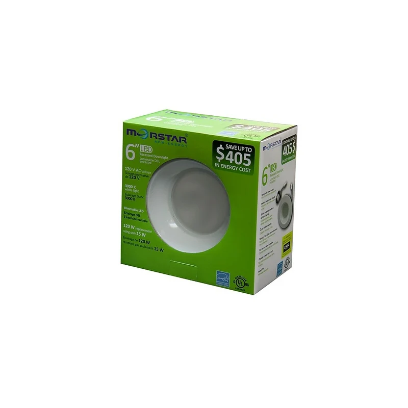 Morstar Dimmable 6" LED Retrofit Downlight, Replaces 120W Incandescent, 1050 Lumens, White Light
