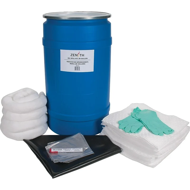 Zenith Safety – Trousses de déversement 30 gallons pour établi, huile seulement, avec baril en polyéthylène