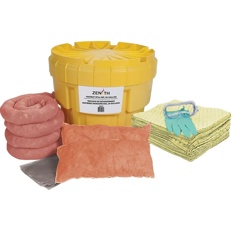 Zenith Safety 20-Gallon Spill Kits, Hazmat, With Polyethylene Container