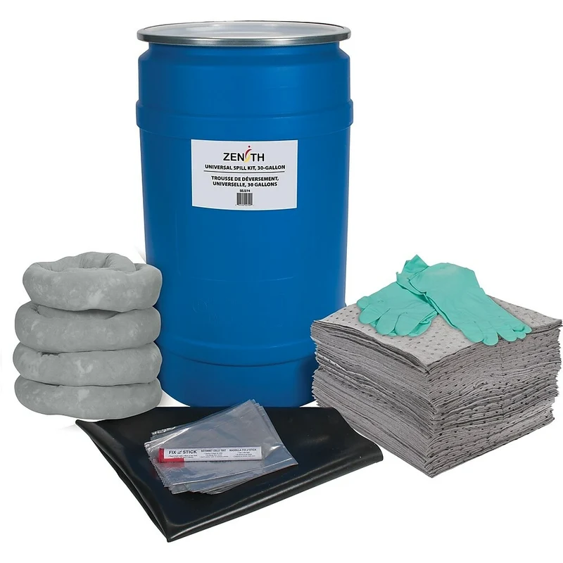 Zenith Safety 30-Gallon Shop Spill Kits, Universal, With Polyethylene Drum