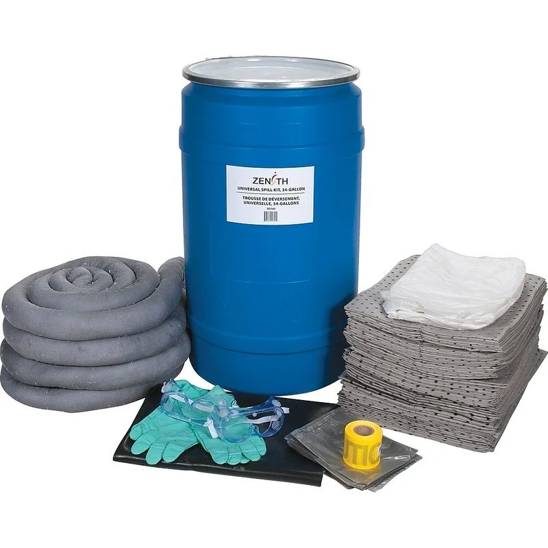 Zenith Safety 30-Gallon Spill Kits, Universal, With Polyethylene Drum