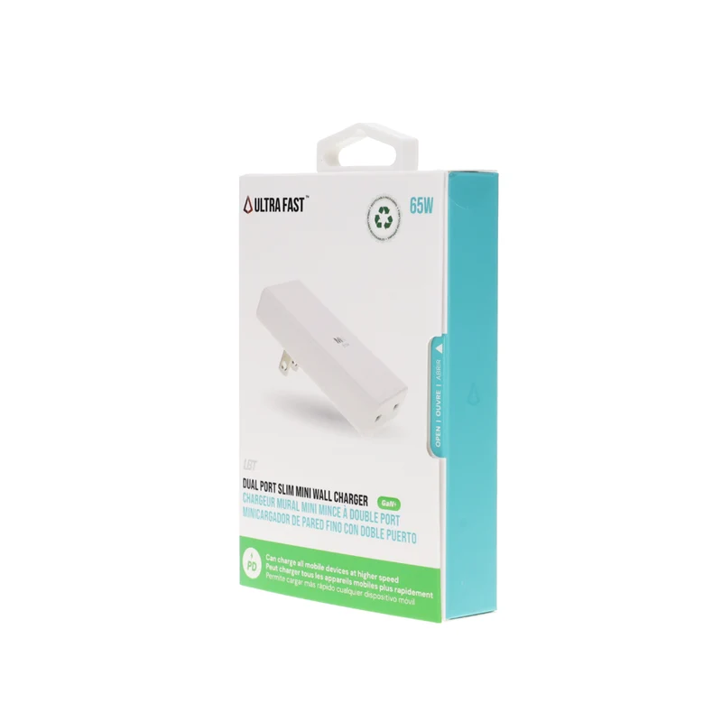 LBT Ultra Fast Mini 65W Dual USB-C ports GaN Slim PD Wall Charger - White