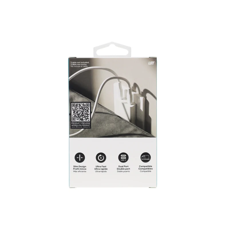 LBT Ultra Fast Mini 65W Dual USB-C ports GaN Slim PD Wall Charger - White