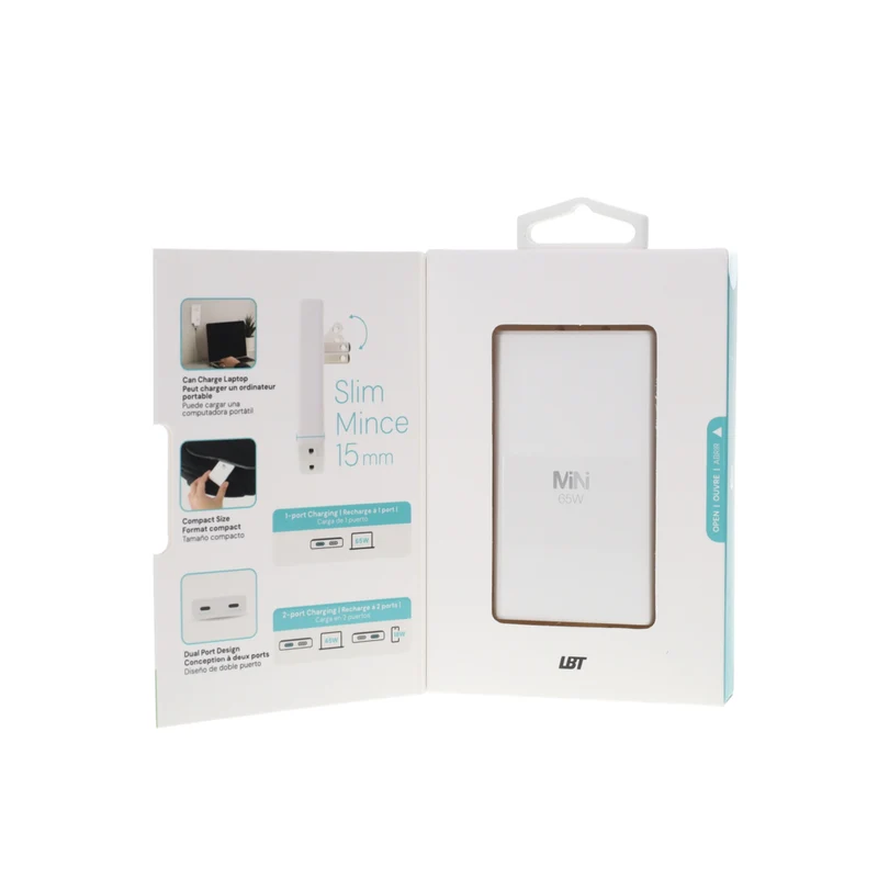 LBT Ultra Fast Mini 65W Dual USB-C ports GaN Slim PD Wall Charger - White