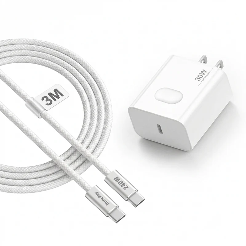 ShoppingAll Huntkey 30W USB-C Fast Wall Charger with 3m Cable - White