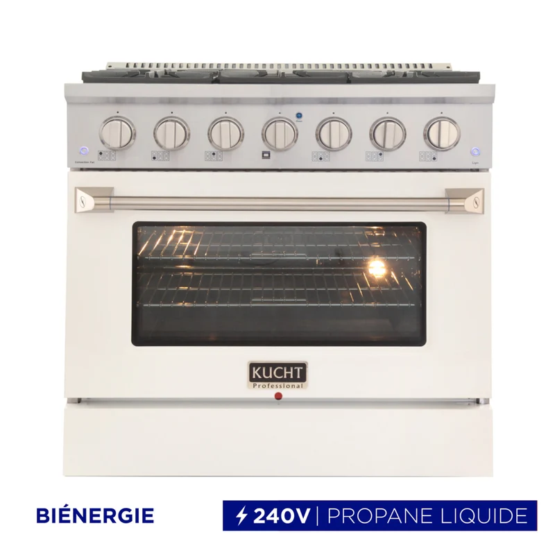 Kucht - 36 po Série KDF Cuisinière Pro Style au gaz propane - Acier inoxydable/Blanc