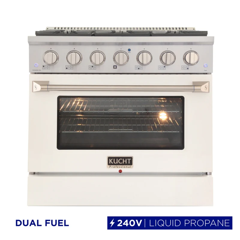 Kucht 36" KDF Series Pro Style Propane Gas Dual Fuel Range - Stainless Steel/White