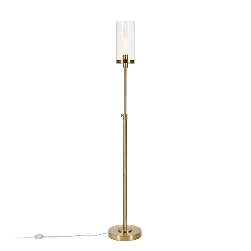 Hudson&Canal - Lampadaire Frieda 66" de haut avec abat-jour en verre - Laiton/Transparent