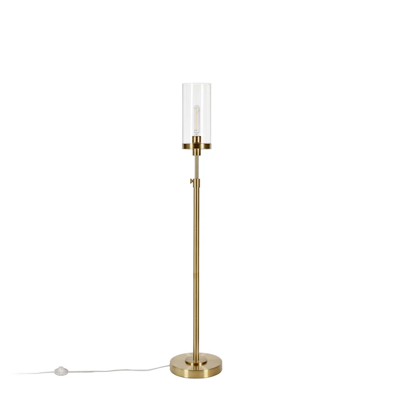Hudson&Canal - Lampadaire Frieda 66" de haut avec abat-jour en verre - Laiton/Transparent