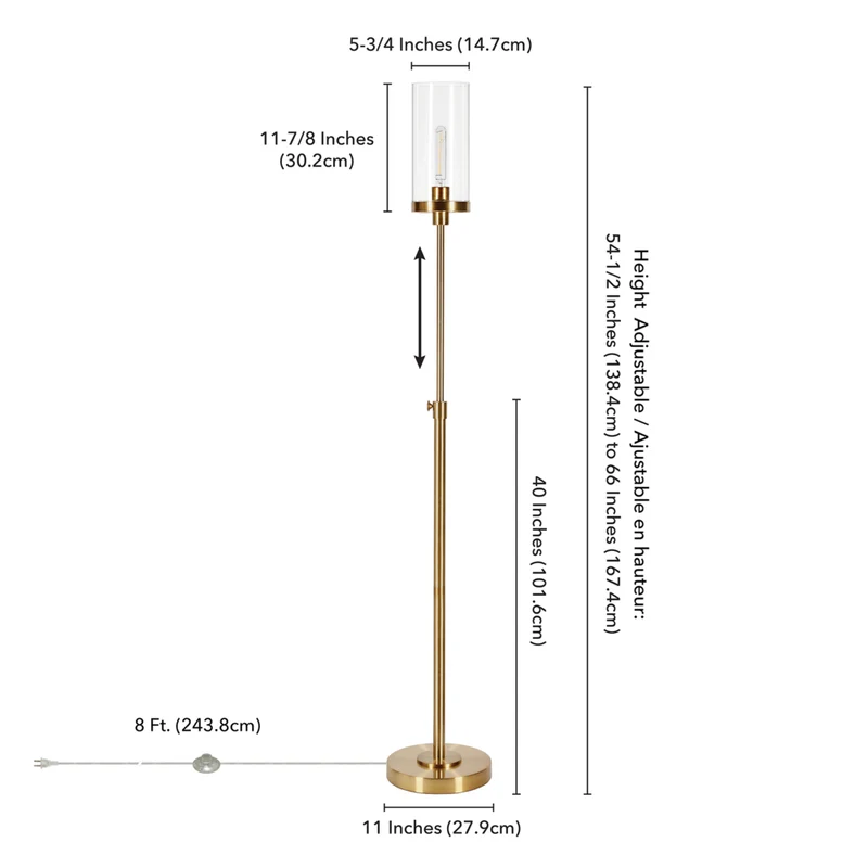 Hudson&Canal - Lampadaire Frieda 66" de haut avec abat-jour en verre - Laiton/Transparent