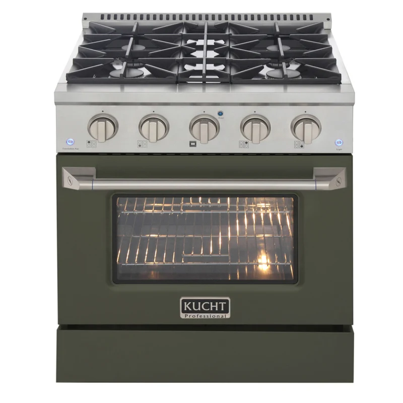 Kucht 30" KNG Series Pro Style Natural Gas Range - Stainless Steel/Olive Green