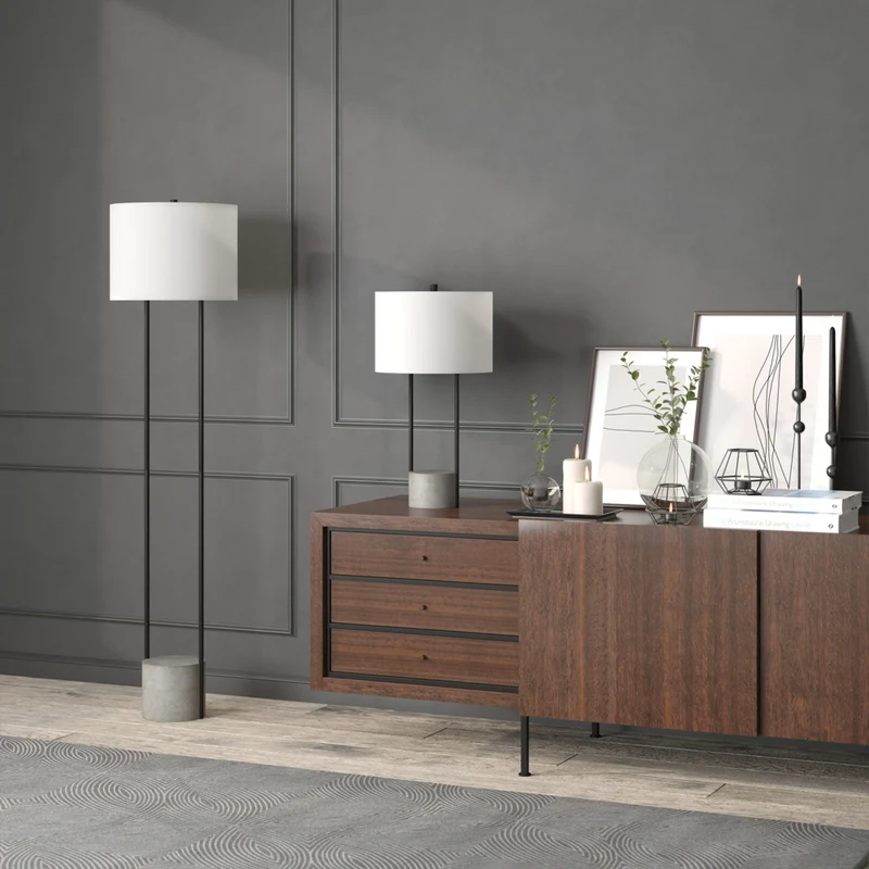 Hudson&Canal - Lampe de table Uma de 70 cm de haut avec abat-jour en tissu - Bronze noirci/béton/blanc