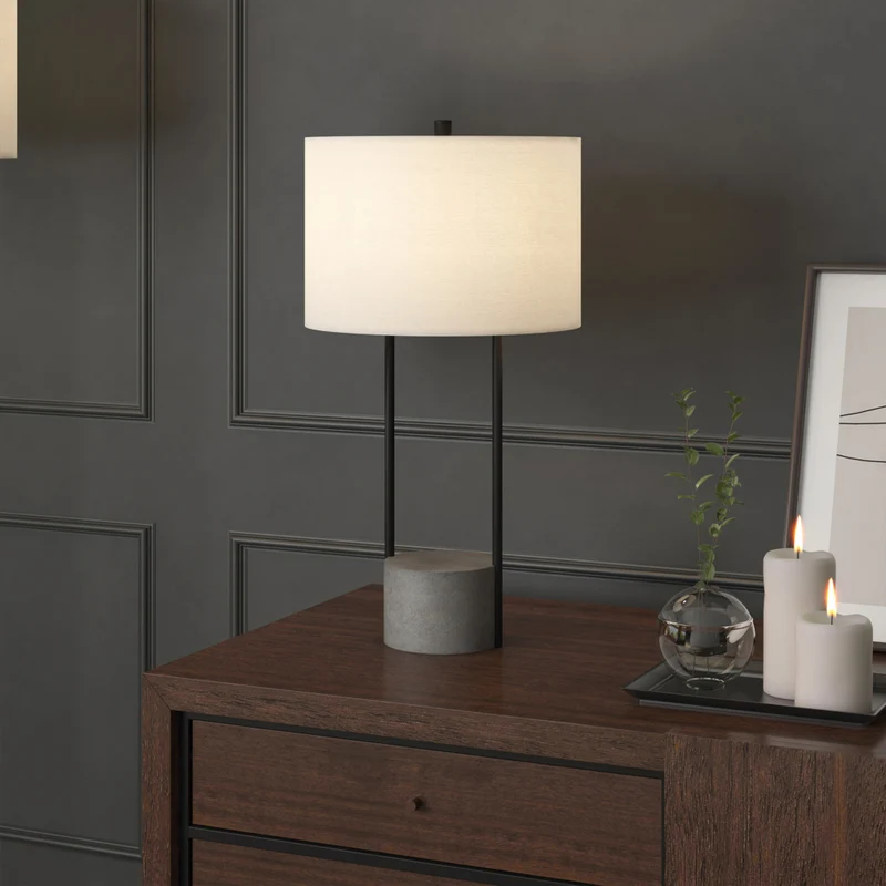 Hudson&Canal - Lampe de table Uma de 70 cm de haut avec abat-jour en tissu - Bronze noirci/béton/blanc