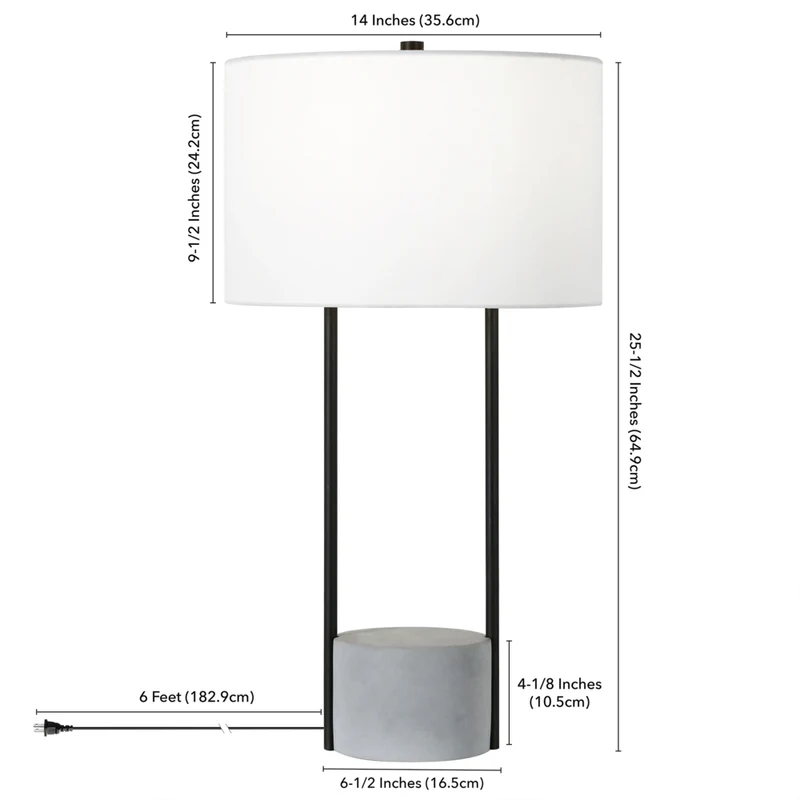 Hudson&Canal - Lampe de table Uma de 70 cm de haut avec abat-jour en tissu - Bronze noirci/béton/blanc