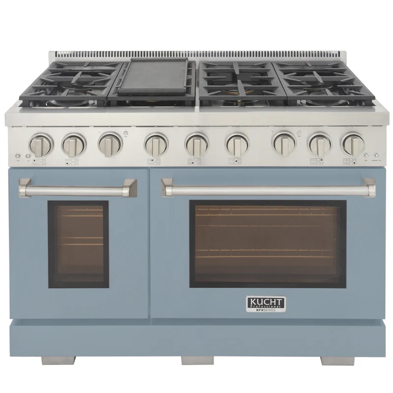 Kucht - 48 po Série KFX-X style professionnel au gaz naturel - Acier inoxydable/Bleu pâle