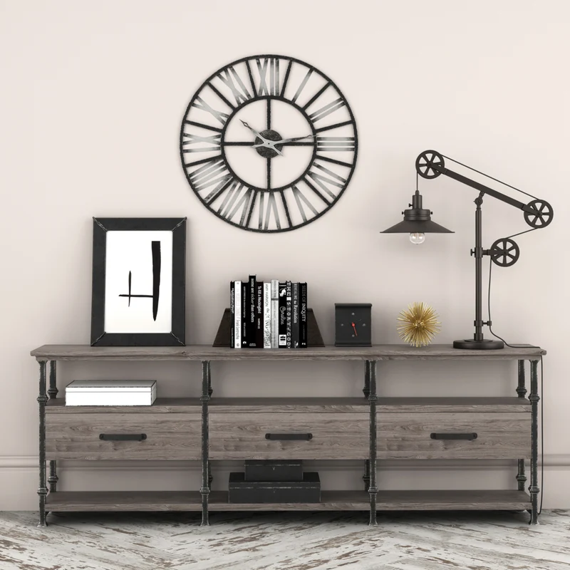 Hudson&Canal Descartes 29" Tall Wide Brim/Pulley System Table Lamp with Metal Shade - Blackened Bronze/Blackened Bronze