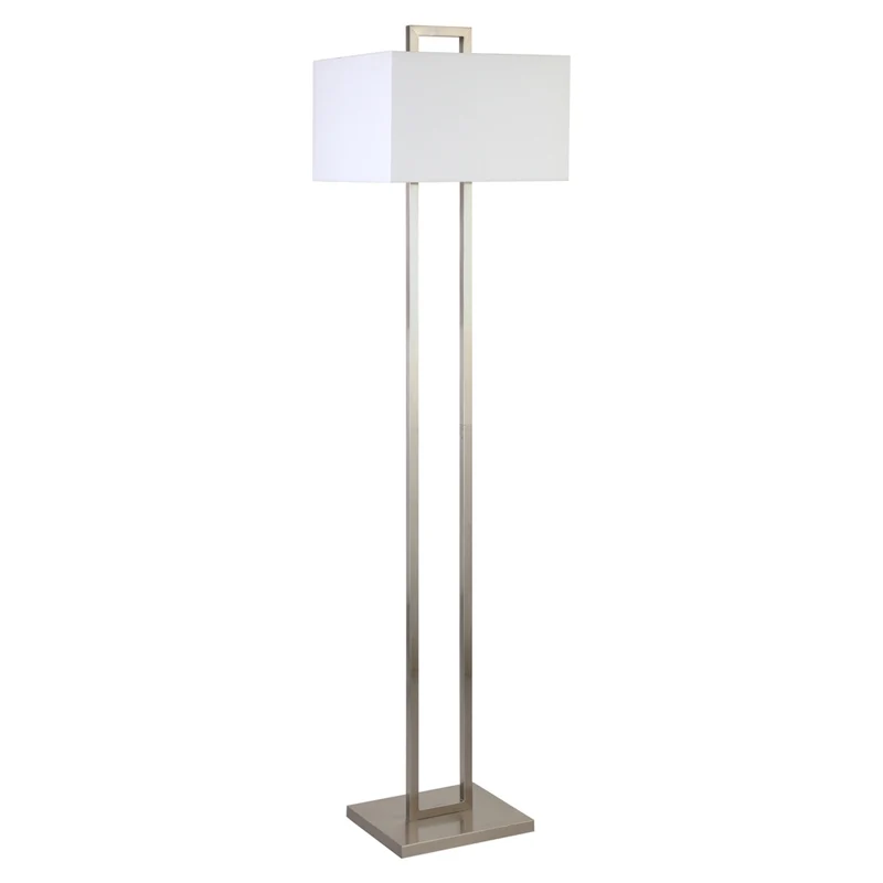 Hudson&Canal - Lampadaire Adair de 172 cm de haut avec abat-jour en tissu - Nickel brossé/blanc