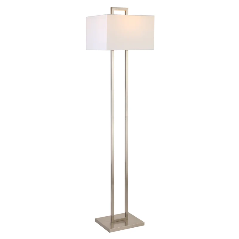 Hudson&Canal - Lampadaire Adair de 172 cm de haut avec abat-jour en tissu - Nickel brossé/blanc