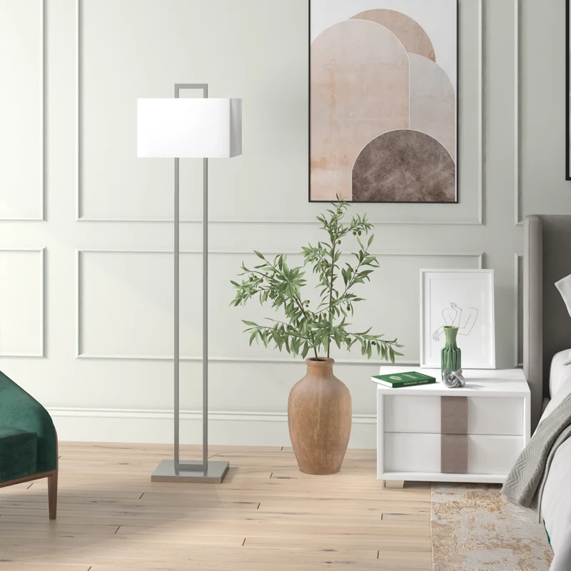 Hudson&Canal - Lampadaire Adair de 172 cm de haut avec abat-jour en tissu - Nickel brossé/blanc