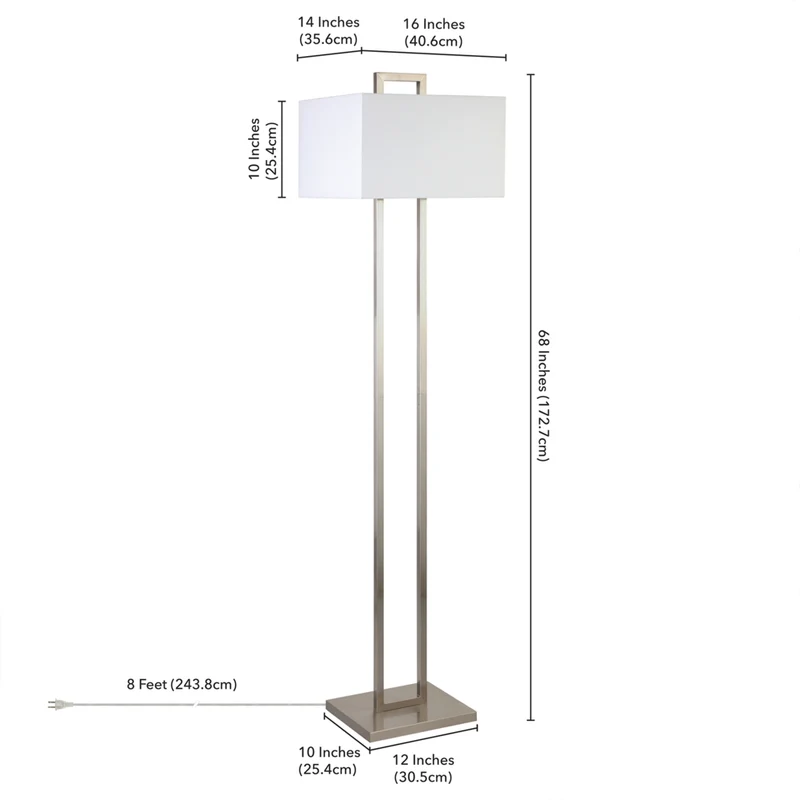 Hudson&Canal - Lampadaire Adair de 172 cm de haut avec abat-jour en tissu - Nickel brossé/blanc