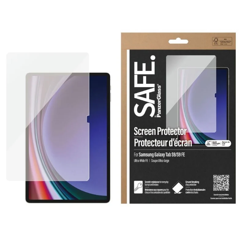 PanzerGlass - SAFE Protecteur d'écran pour Galaxy Tab S10FE/S9FE/S9 - Coupe ultra large - Transparent (Bilingue)