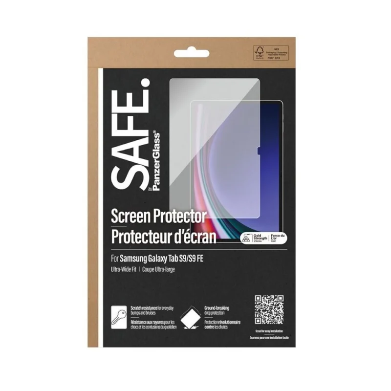 PanzerGlass - SAFE Protecteur d'écran pour Galaxy Tab S10FE/S9FE/S9 - Coupe ultra large - Transparent (Bilingue)