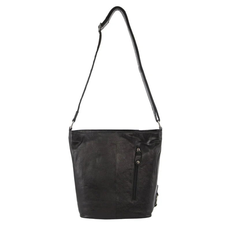 Milleni Women's Nappa Leather Shoulder Crossbody Bag w/Zip 27x30cm Black