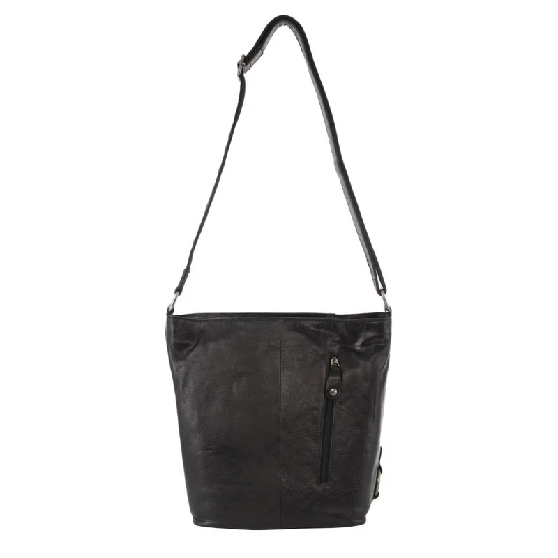 Milleni Women's Nappa Leather Shoulder Crossbody Bag w/Zip 27x30cm Black