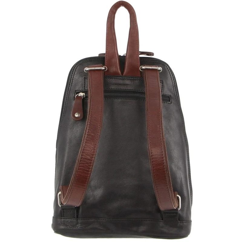 Milleni Women's Leather Twin Zip Travel Backpack Bag 24x32cm Black Chestnut