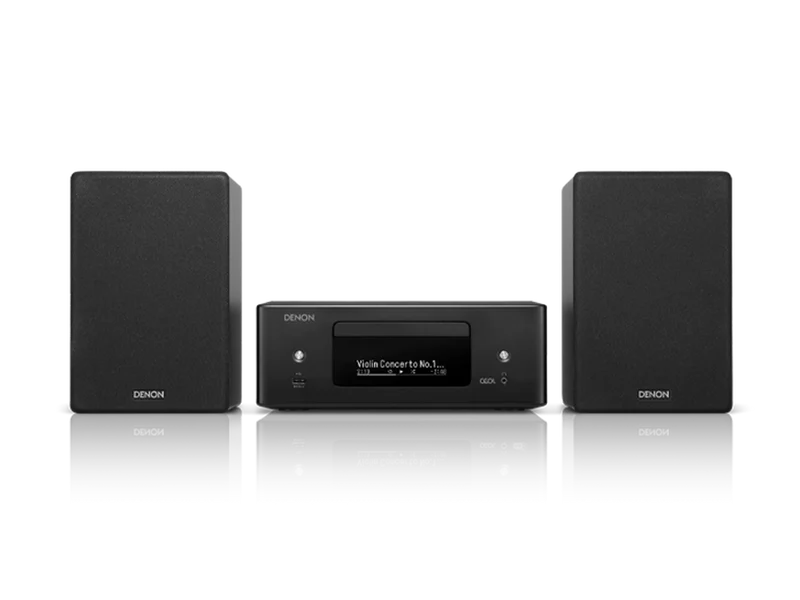 Denon CEOL N12 Mini System with CD Player, HEOS® Built-in and FM Tuner Black and Bookshelf Speakers
