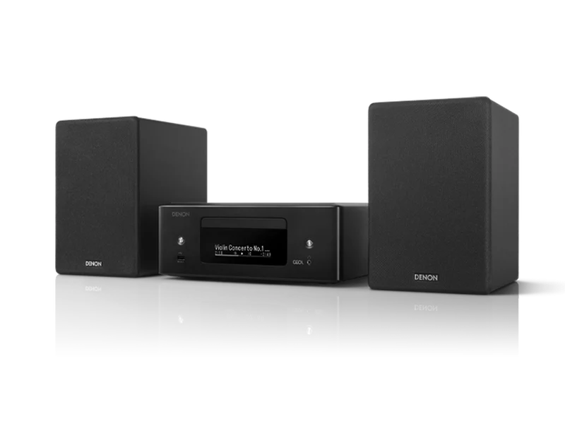 Denon CEOL N12 Mini System with CD Player, HEOS® Built-in and FM Tuner Black and Bookshelf Speakers