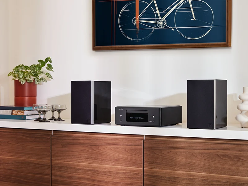 Denon CEOL N12 Mini System with CD Player, HEOS® Built-in and FM Tuner Black and Bookshelf Speakers