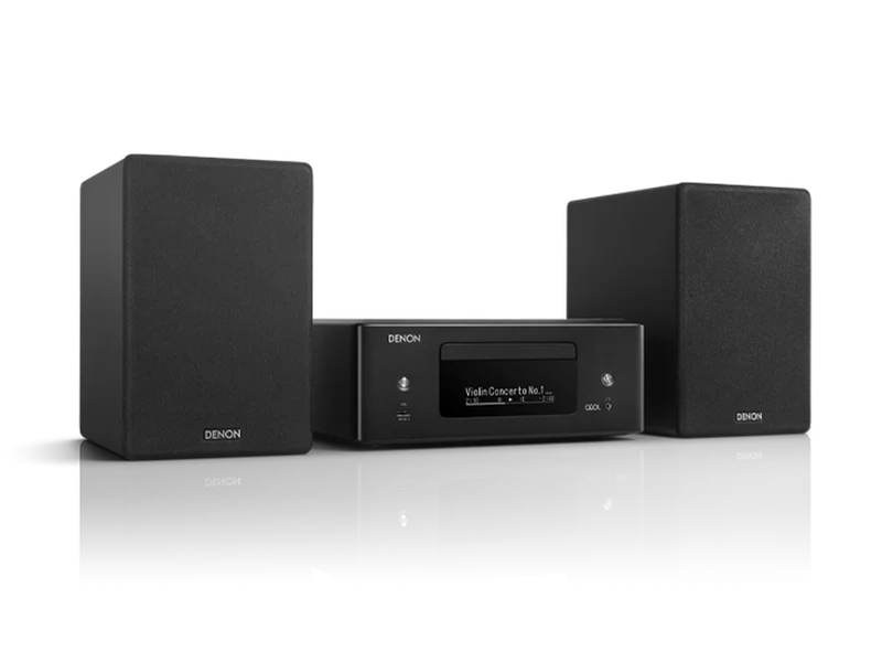Denon CEOL N12 Mini System with CD Player, HEOS® Built-in and FM Tuner Black and Bookshelf Speakers