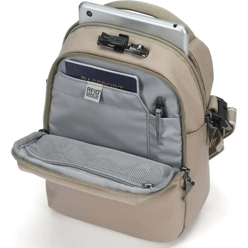 Pacsafe V Companion Anti-Theft Crossbody Bag RFID Tablet Fit Beige