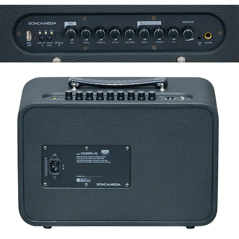 Soncamedia Kbeatbox CS-200PU V3 – Compact Karaoke Sound System | 80W RMS | Wireless Mics