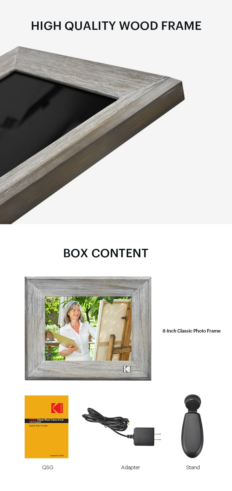 KODAK RCF-8013W 8" Classic Digital Photo Frame 16GB Wi-Fi (Grey Wood)