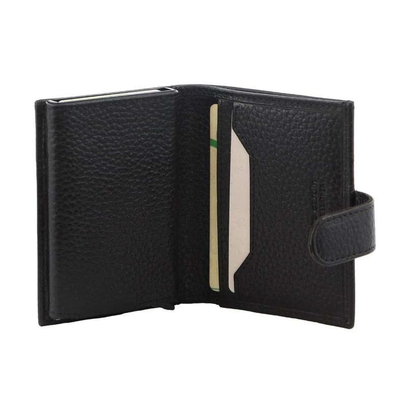 Pierre Cardin Leather Smart Slide Card Holder Tab Bi-Fold Wallet 10cm Black