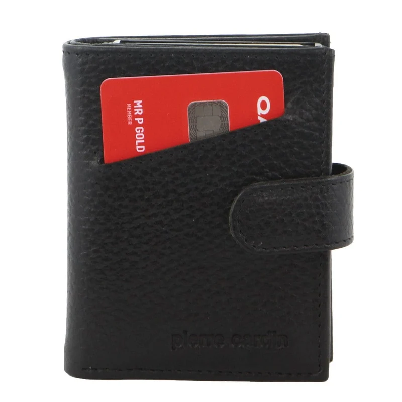 Pierre Cardin Leather Smart Slide Card Holder Tab Bi-Fold Wallet 10cm Black