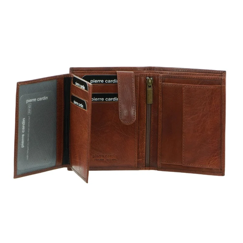 Pierre Cardin Men's Leather Tri-Fold RFID Protected Wallet 10x12cm Chestnut