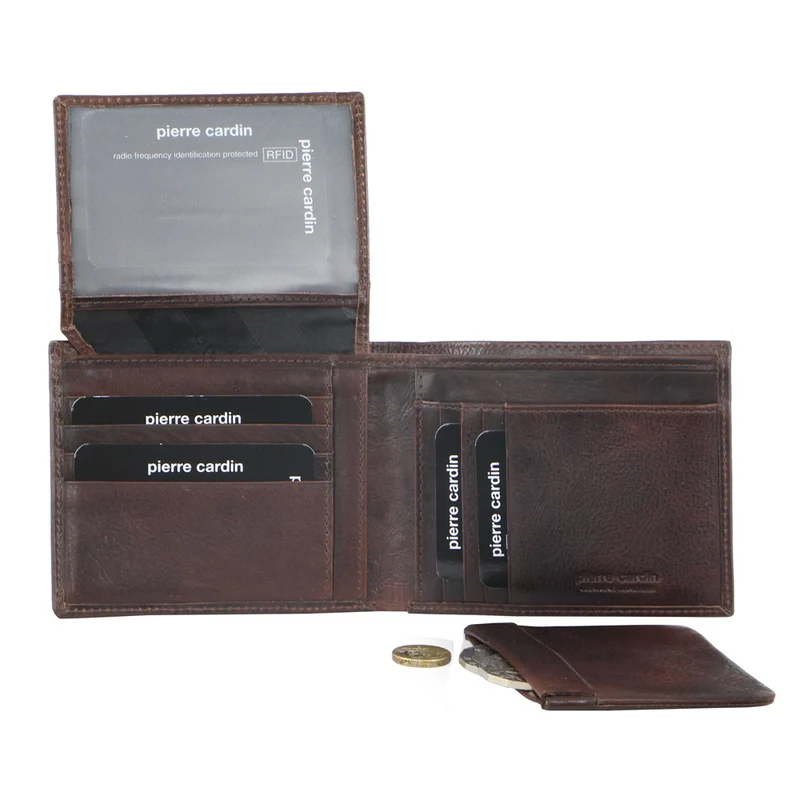 Pierre Cardin Men's Italian Leather Protected RFID Card Holder/Wallet Choco