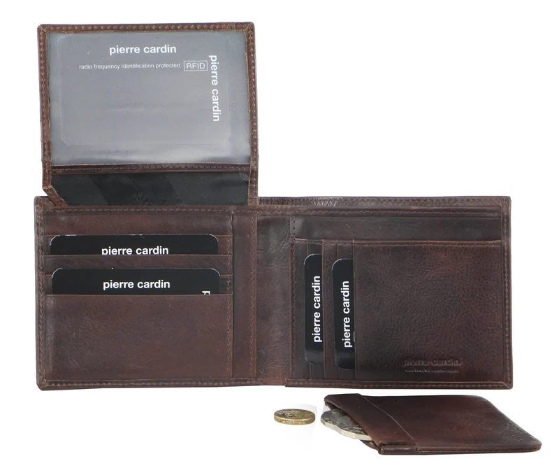 Pierre Cardin Men's Italian Leather Protected RFID Card Holder/Wallet Choco