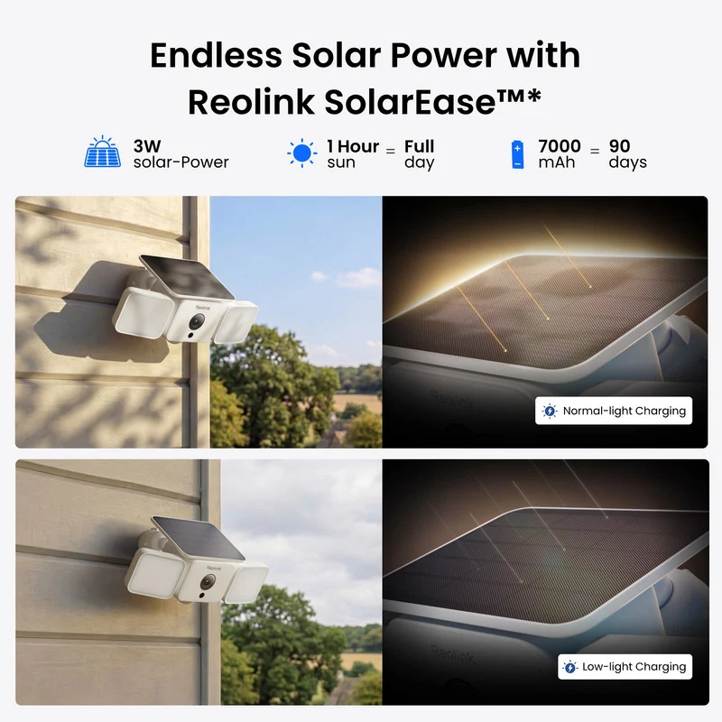 Reolink Solar Floodlight Cam All-in-One Solar Security Camera 2K 4MP Ultra-Wide View 2 Pack