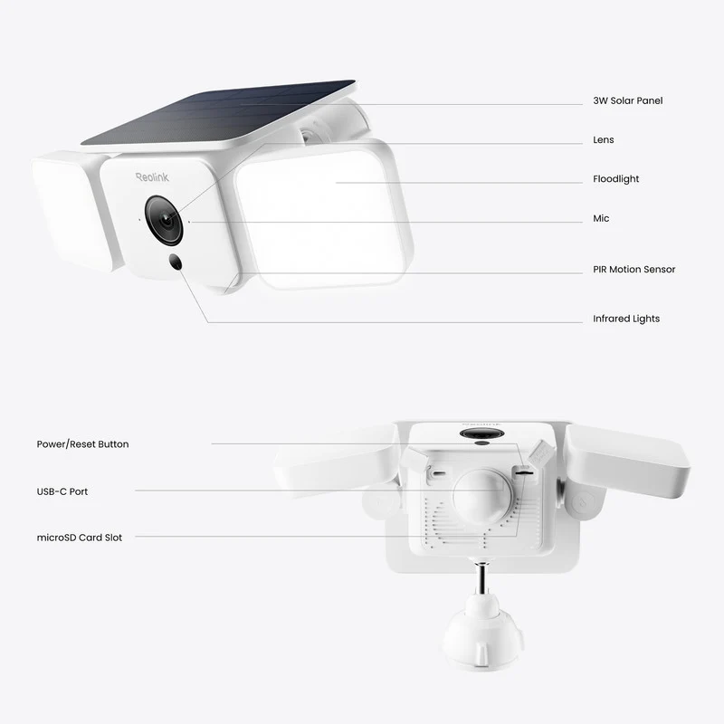 Reolink Solar Floodlight Cam All-in-One Solar Security Camera 2K 4MP Ultra-Wide View 2 Pack
