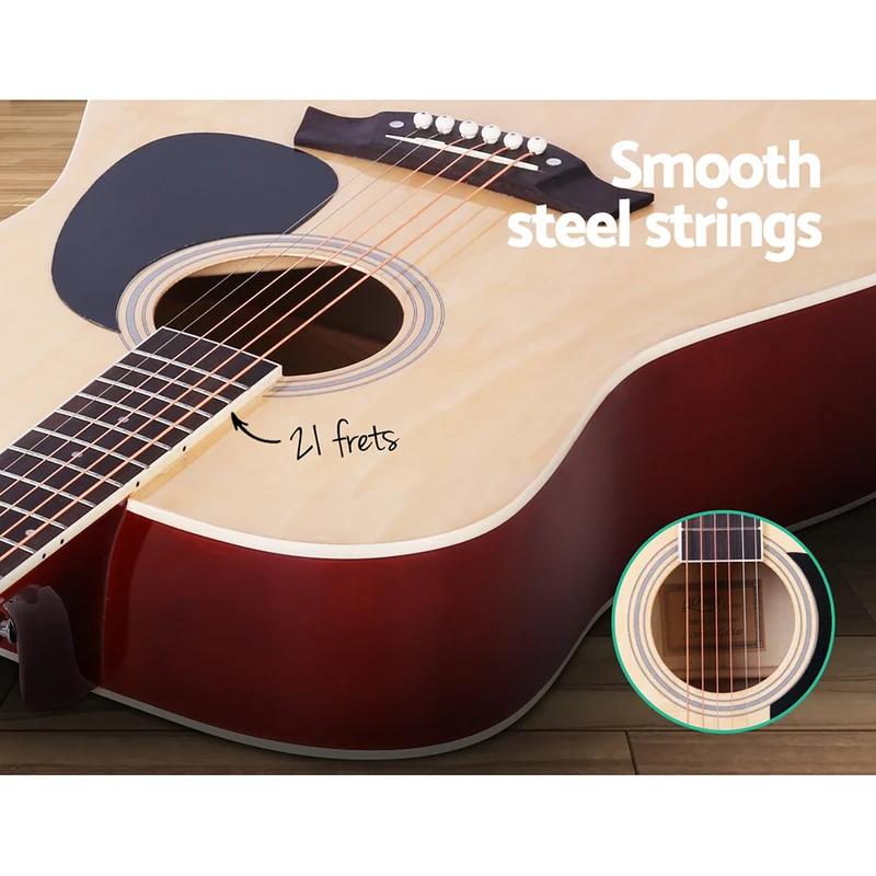 Alpha 41" Acoustic Guitar Wooden Body Steel String Dreadnought Stand Wood