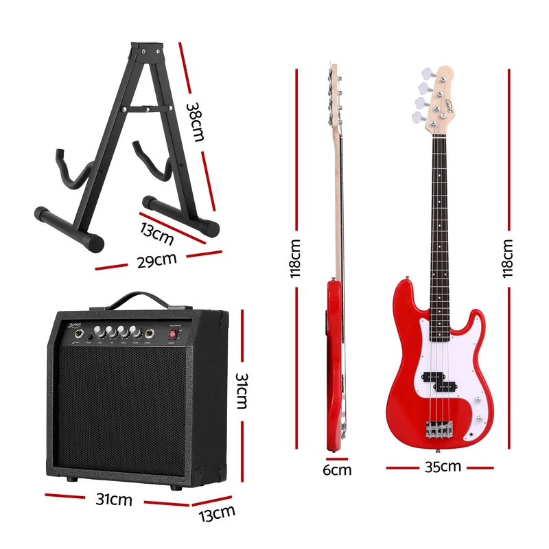 Alpha Electric Guitar Bass 47" Set Kit 40W Bass Guitar Amplifier Guitar Stand Folding