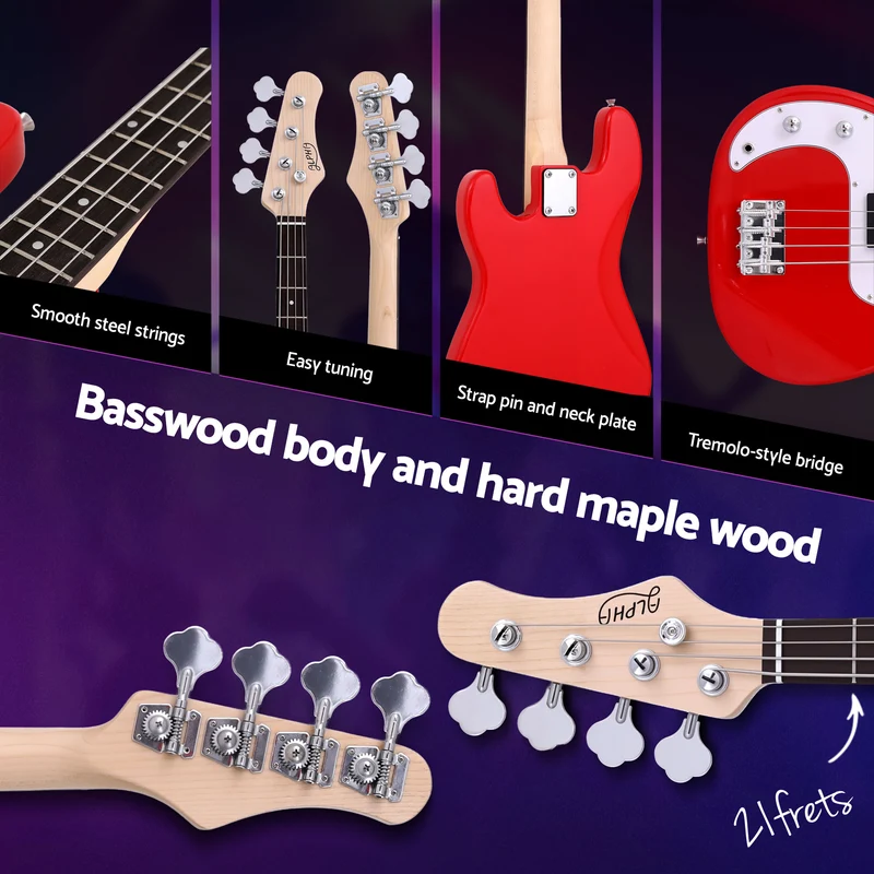 Alpha Electric Guitar Bass 47" Set Kit 40W Bass Guitar Amplifier Guitar Stand Folding